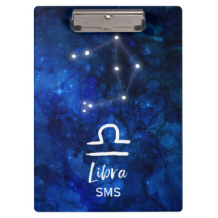 Libra Zodiac Constellation Blue Galaxy Monogram Clipboard