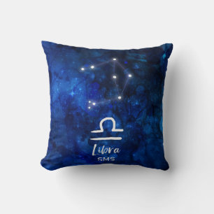 Libra Zodiac Constellation Blue Galaxy Monogram Cushion