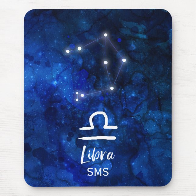 Libra Zodiac Constellation Blue Galaxy Monogram Mouse Mat (Front)