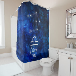 Libra Zodiac Constellation Blue Galaxy Monogram Shower Curtain
