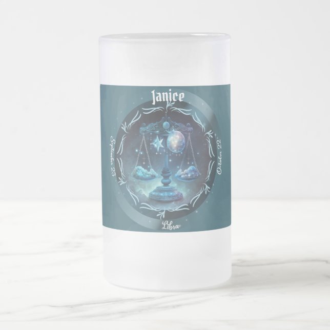 Libra Zodiac Customisable Frosted Glass Beer Mug (Center)