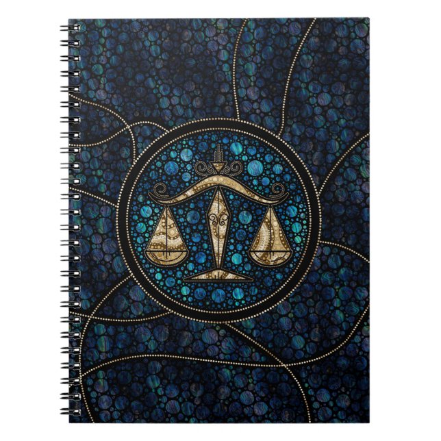 Libra Zodiac Dot Art Style Abalone Gold Notebook (Front)