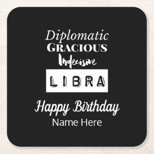 Libra Zodiac Fun Characteristics Birthday Square Paper Coaster