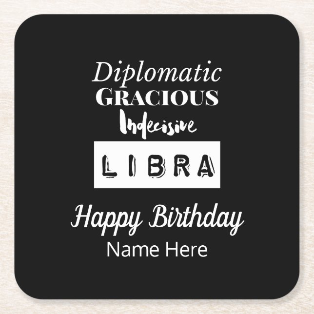 Libra Zodiac Fun Characteristics Birthday Square Paper Coaster (Front)