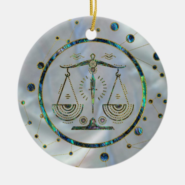 Libra Zodiac Gold Abalone on Constellation Ceramic Tree Decoration (Front)