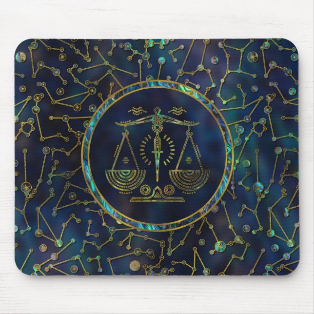 Libra Zodiac Gold Abalone on Constellation Mouse Mat (Front)