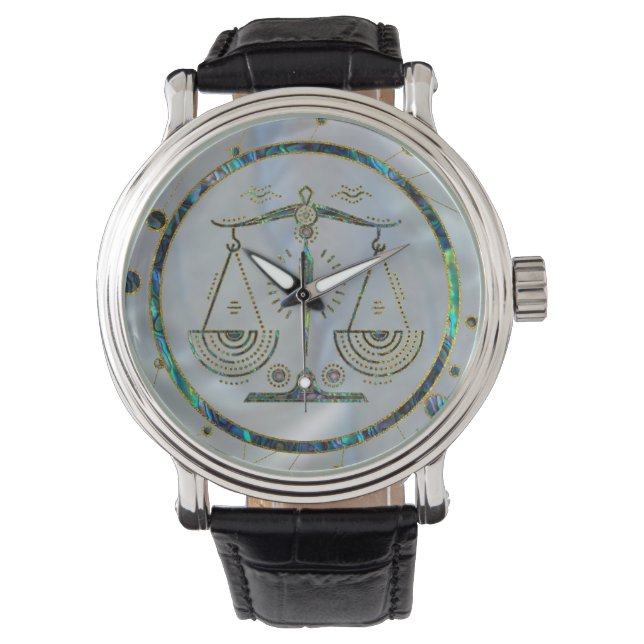Libra Zodiac Gold Abalone on Constellation Watch (Front)