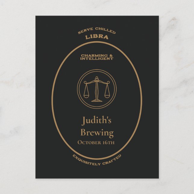 Libra Zodiac Gold Apothecary Label Personalised  Postcard (Front)