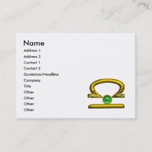 LIBRA ZODIAC JEWEL ,Green Emerald and Gold ,White Business Card