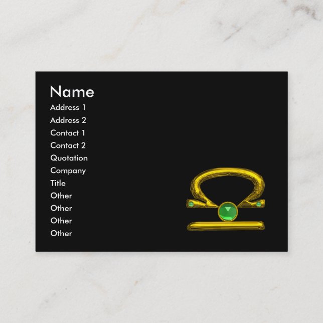 LIBRA  ZODIAC JEWEL Green Emerald & Gold Black Business Card (Front)