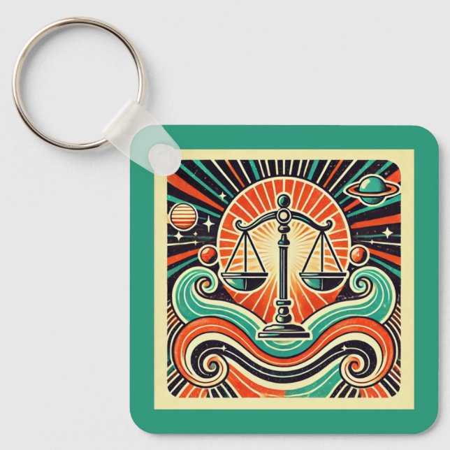 Libra Zodiac Keychain Retro Design (Front)