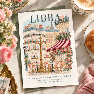Libra Zodiac Paris Romantic Gouache Watercolor Postcard