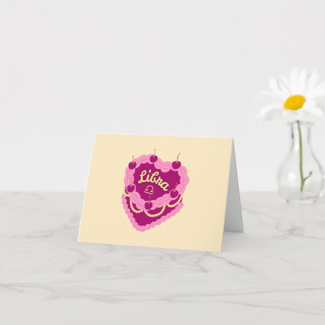 Libra Zodiac Pastel Heart Birthday Cake Card (Small Plant)