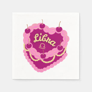 Libra Zodiac Pastel Heart Birthday Cake Napkin