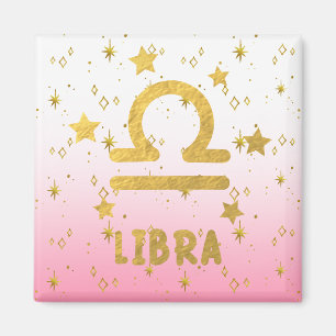 Libra Zodiac Pink and Gold Magnet