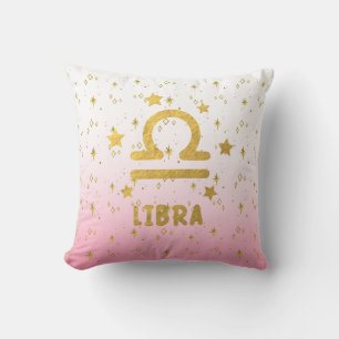Libra Zodiac Pink and Gold Throw Pillow