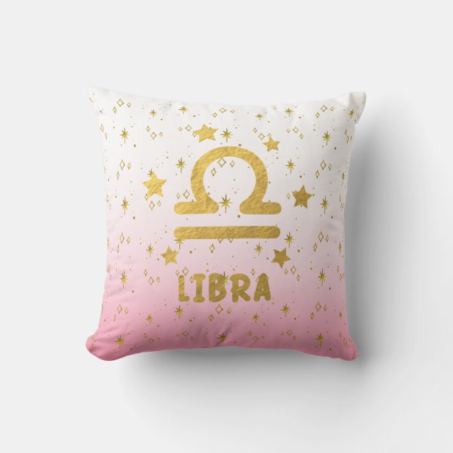Libra Zodiac Pink and Gold Throw Pillow (Front)