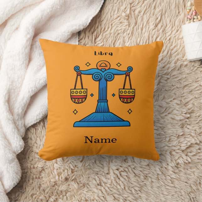 Libra Zodiac Retro Pop Art - Personalised Gift Cushion (Blanket)