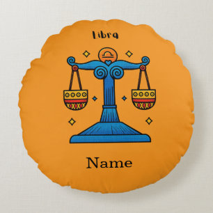 Libra Zodiac Retro Pop Art - Personalised Gift Round Cushion