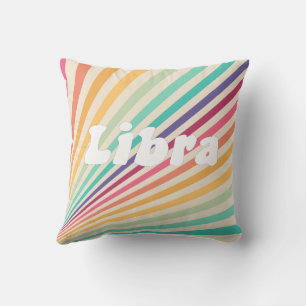 Libra Zodiac Retro Rainbow Astrology Round Pillow