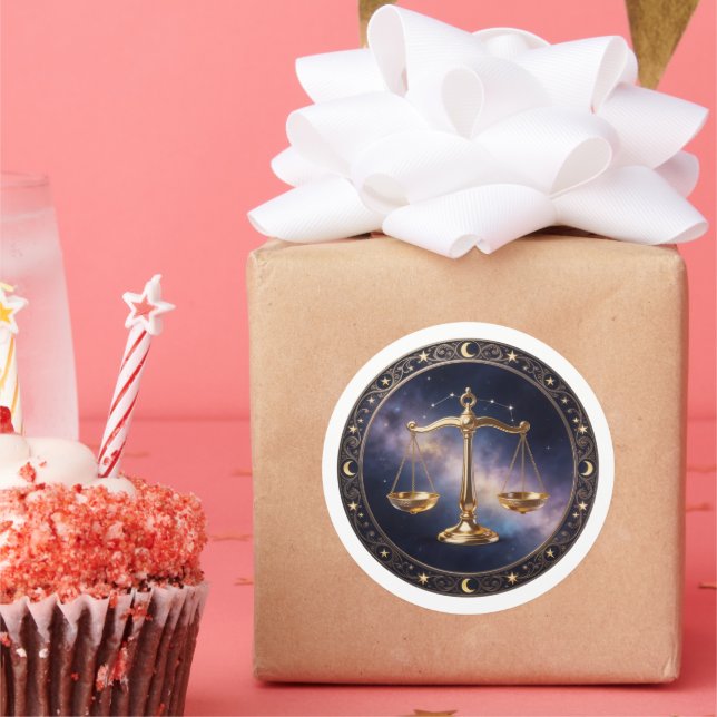 Libra Zodiac Scales Classic Round Sticker (Party)
