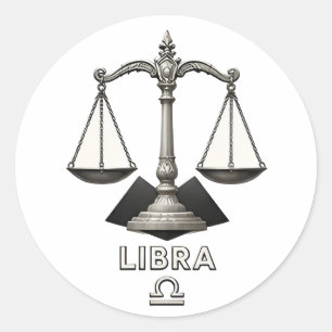 Libra Zodiac Scales Classical Black White Astrolog Classic Round Sticker