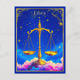 Libra Zodiac Scales in a Star-Filled Sky Postcard
