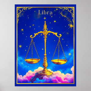 Libra Zodiac Scales in a Star-Filled Sky Poster
