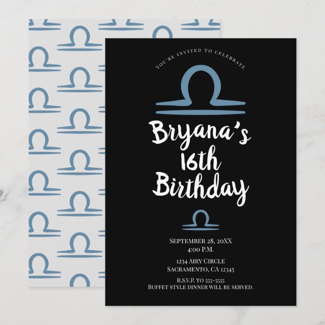 LIBRA Zodiac September October Birthday Astrology  Invitation (Front/Back)