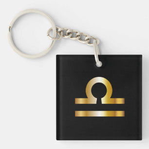 Libra Zodiac Sign, Black & Gold Keychain