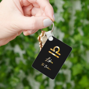 Libra Zodiac Sign, Black & Gold Keychain