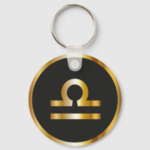 Libra Zodiac Sign, Black & Gold Keychain