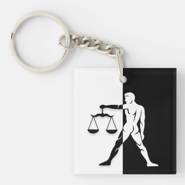Libra Zodiac Sign, Black & White Keychain (Front)