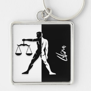 Libra Zodiac Sign, Black & White Keychain