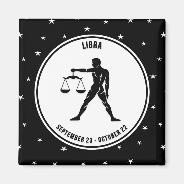 Libra Zodiac Sign, Black & White Magnet (Front)