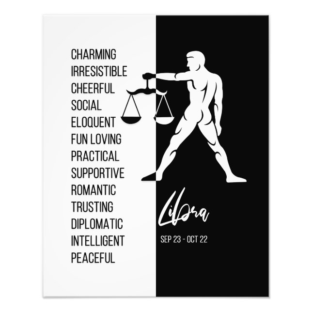 Libra Zodiac Sign, Black & White Poster (Front)