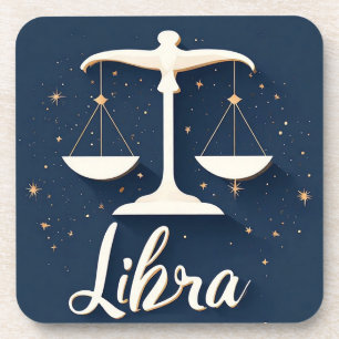 Libra Zodiac Sign Icon with Balanced Scales Coaster