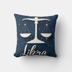 Libra Zodiac Sign Icon with Balanced Scales Cushion