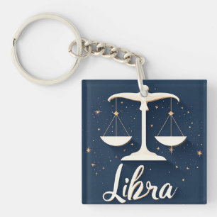 Libra Zodiac Sign Icon with Balanced Scales Key Ring
