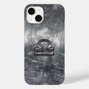 Libra Zodiac Sign in silver grunge steel style Case-Mate iPhone 14 Case