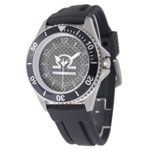 Libra Zodiac Sign on Black Carbon Dial Watch
