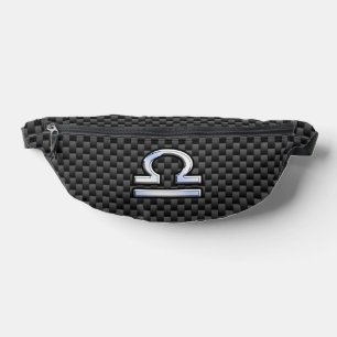 Libra Zodiac Sign on Black Carbon Fiber Print Bum Bags