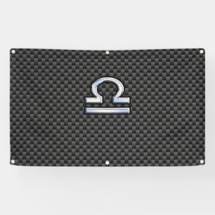 Libra Zodiac Sign on Black Carbon Fibre Print