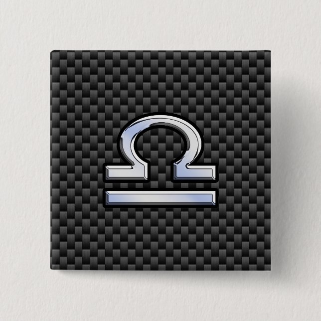 Libra Zodiac Sign on Black Carbon Fibre Print 15 Cm Square Badge (Front)