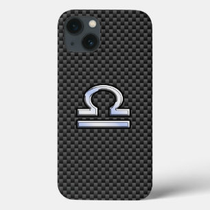 Libra Zodiac Sign on Black Carbon Fibre Print iPhone 13 Case