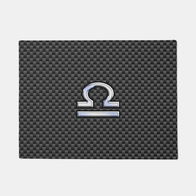 Libra Zodiac Sign on Black Carbon Fibre Print Doormat (Front)