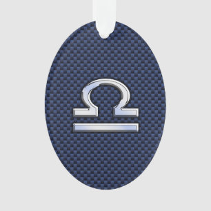 Libra Zodiac Sign on Blue Carbon Fiber Style Ornament