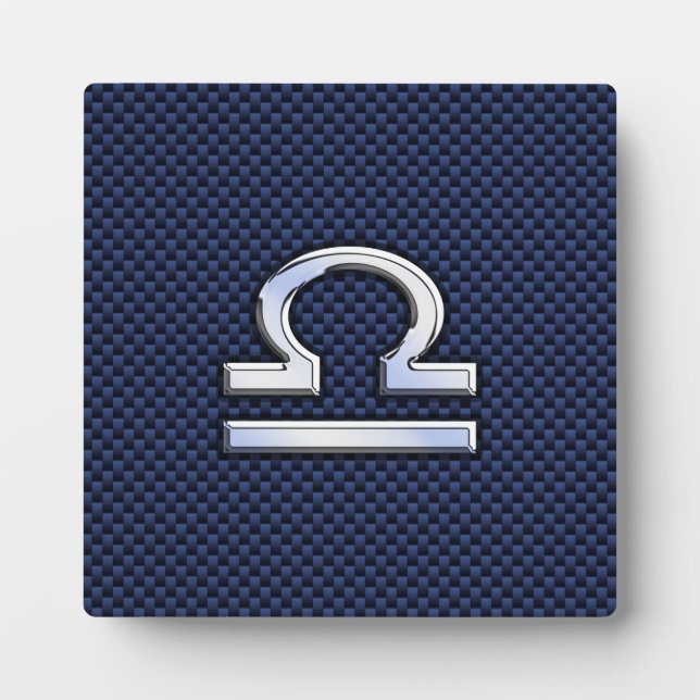 Libra Zodiac Sign on Blue Carbon Fiber Style Plaque (Front)