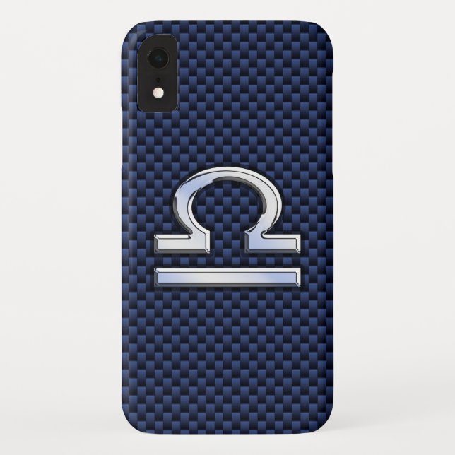 Libra Zodiac Sign on Blue Carbon Fibre Style Case-Mate iPhone Case (Back)