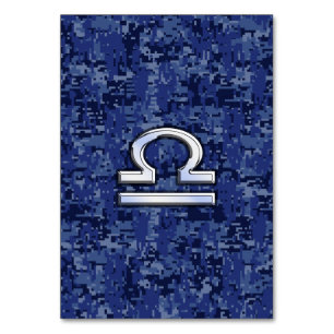 Libra Zodiac Sign on blue digital camo Table Number